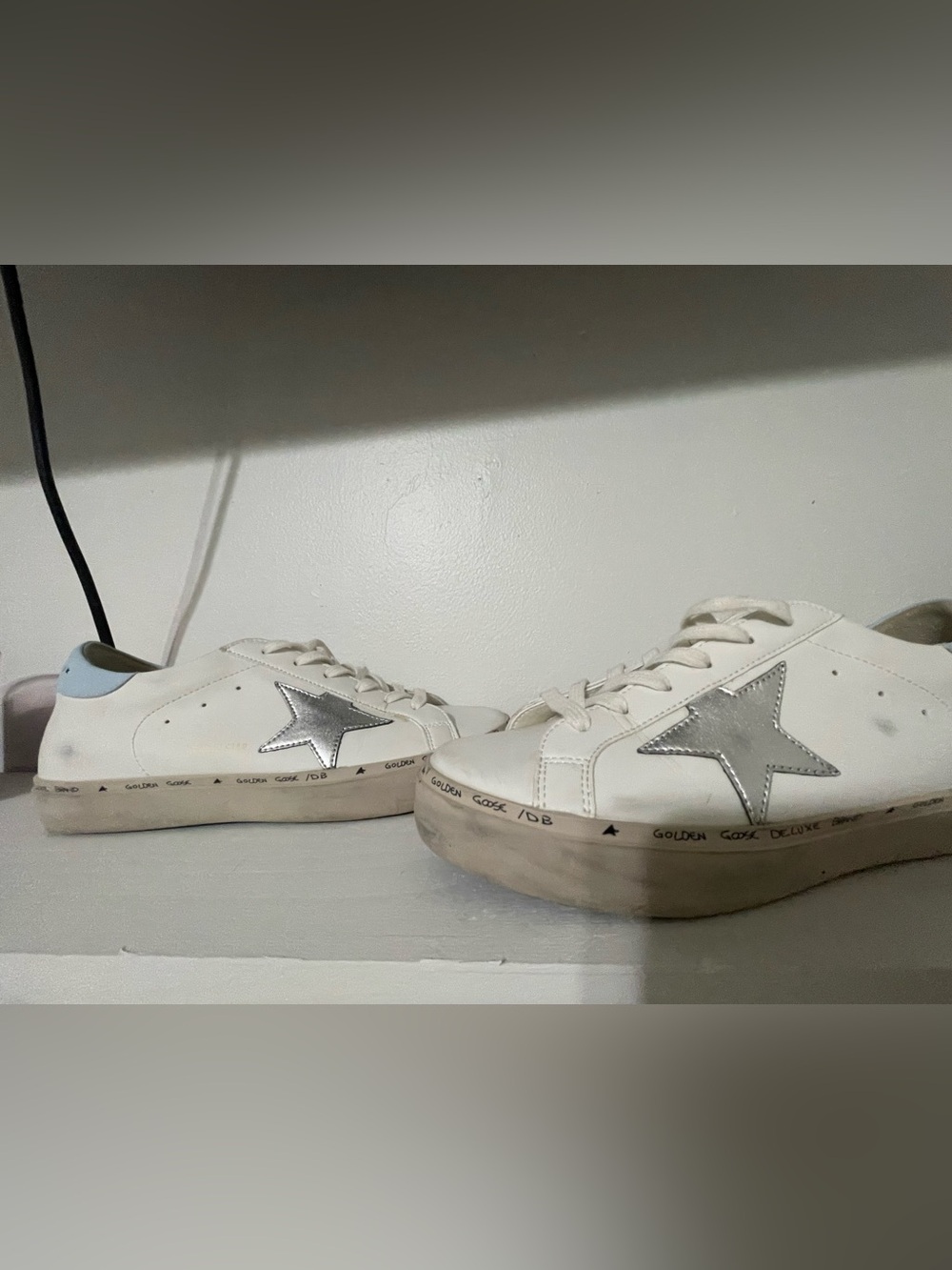 Golden Goose White Leather Sneakers (white powder blue) men’s 8 women’s 10.5